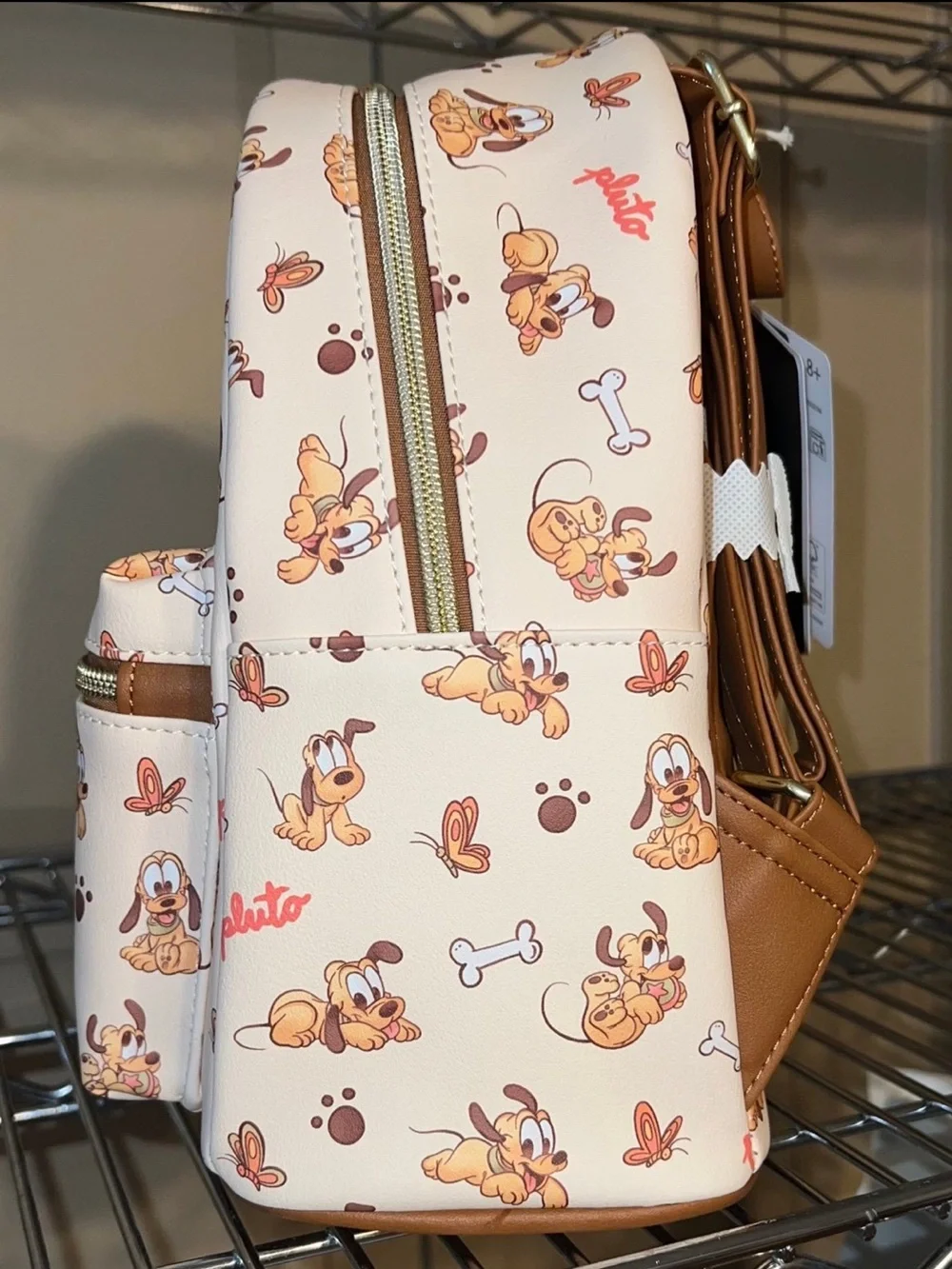 Loungefly Disney Baby Pluto Cream Mini Backpack with Gold Hardware
